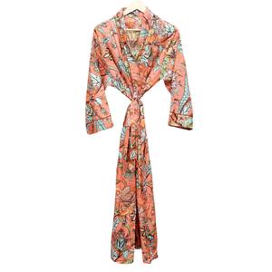 Robe Kimono Traditionnelle pour Femmes, Été Automne, 100% Coton, Longue, Manches Longues, Col en V, Fermeture à Ceinture, Multicolore, Motif Floral - Product Image 4
