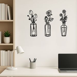 CIFbuy Set di 3 decorazioni da parete con fiori in metallo fatti a mano, arte da parete ispirata a vasi in ferro semplici per cucine, bagni, soggiorni, camere da letto - Product Image 6