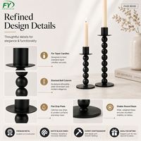 Lot de trois bougeoirs modernes en métal noir, design boule empilée, pour table de mariage et décoration intérieure