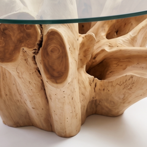 Table à manger moderne en bois massif avec plateau en verre, table basse rustique, meuble d'appoint pour salon - Product Image 5