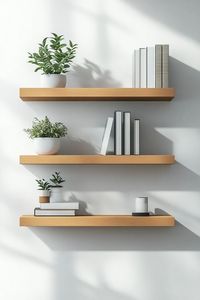 <b>Wall</b> <b>Mounted</b> Wooden Double Tier Storage Rack Display <b>Shelf</b> for Living Room Modern Handmade Easy Assembly OEM ODM - Product Image 5
