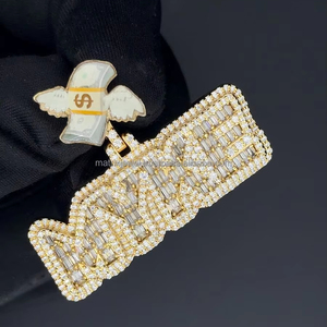 Bijoux Hip Hop personnalisés pendentif pour homme en argent sterling 925 massif taille baguette pendentif lettre glacé caution en dollar personnalisé - Product Image 1