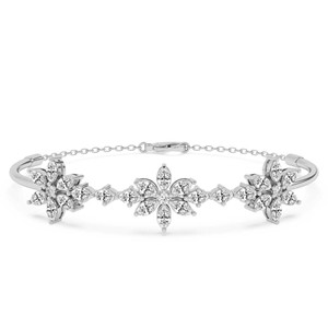 Bracelet ouvrable en or massif 14 carats avec diamant de laboratoire Flora Marquise de forme fantaisie (1 CT.) Tw. Bracelet certifié IGI pour fille - Product Image 1