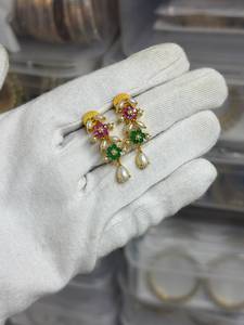 Indian Bridal Gold Plated Ruby <b>Pearl</b> Necklace <b>Set</b> Wholesale Luxury Wedding Alloy <b>Jewelry</b> <b>Pearl</b> Necklace Earrings for Women - Product Image 6