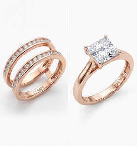LY Emerald Cut Moissanite Engagement <b>Ring</b> <b>Set</b> 18K <b>Gold</b> Plated/Rhodium Plated/Rose <b>Gold</b> Plated 925 Silver Unisex Classic Wedding - Product Image 4