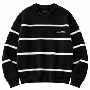 Pull en tricot rayé pour homme avec logo personnalisé blanc, mélange de coton et d'acrylique, col rond, manches longues, pull de qualité supérieure - Product Image 5