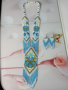 Trending style Handmade Blue Seed Bead <b>Necklace</b> Earrings Set | Tribal <b>Statement</b> Jewelry for christmas , wedding , party - Product Image 4