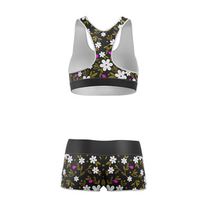 Ensemble de yoga 2 pièces taille mi-haute imprimé floral, haut court à col rond et short, taille élastique, tissu extensible quadridirectionnel respirant - Product Image 3