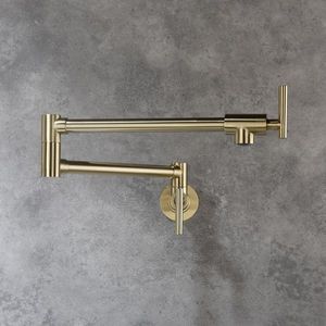Rubinetto da cucina a parete pieghevole a doppia maniglia in ABS lucido e spazzolato e ottone, per uso commerciale - Product Image 4
