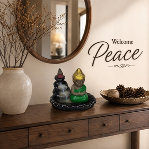 Brûleur d'encens en céramique Bouddha à refoulement d'eau, cascade de fumée, porte-cône |   Décoration d'intérieur artisanale pour la méditation et l'aromathérapie, OEM - Product Image 2