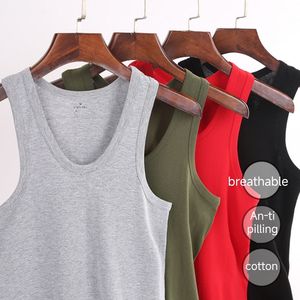 Camiseta sin mangas de punto con cuello redondo de color gris liso para hombre, ropa informal, camiseta deportiva de algodón acanalado personalizada para hombre - Product Image 3