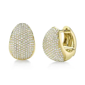 Luxury Women's 18K <b>Solid</b> <b>Gold</b> Diamond <b>Huggie</b> Earrings Pave Set Natural White G Color Everyday Wear - Product Image 2
