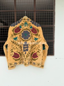 Floral Embroidered Cotton Jacket <b>Women's</b> Mandarin Collar Lantern Sleeve Boho Chic Spring <b>Coat</b> Full Sleeve Handmade Design - Product Image 3