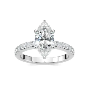 Large marquise diamond engagement <b>ring</b> with half band round diamonds crafted in rose gold white gold yellow gold elegant <b>fine</b> - Product Image 3