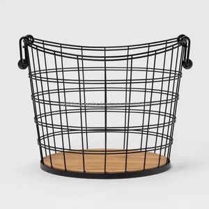 <b>Metal</b> and Wood Oval Wire Nesting Tableware and Kitchenware Multipurpose High Quality <b>Storage</b> <b>Baskets</b> With Unique Style - Product Image 1