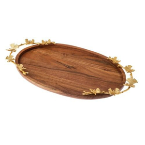 Plateau de service en bois d'acacia de luxe avec poignées en bois de cerf argentées, planche décorative et plateau à fromage pour la restauration fine et la décoration intérieure - Product Image 4