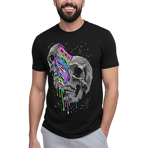 เสื้อยืดสีดำลายกราฟิกโครงกระดูกนีออนละลายลายกาแล็กซี่แขนสั้นคอกลม - Product Image 3