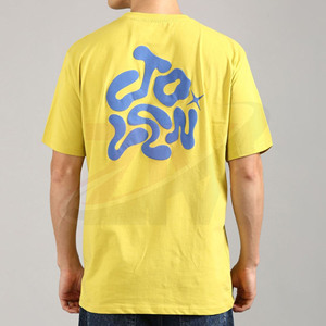 Camiseta amarilla de manga corta para hombre con estampado de letras azules, cuello redondo, estilo casual, de algodón, corte regular, con ribete en contraste. - Product Image 2