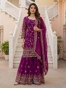 Traje Sharara Bordado de Diseño Indio para Bodas y Festivales, con Lentejuelas y Hilo Zari, Ropa de Fiesta para Mujer - Product Image 6