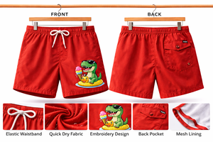 Shorts de plage pour hommes à séchage rapide, imprimés sur mesure avec motif de dinosaure de dessin animé – Maillots de bain à taille élastique – Fabrication OEM en gros - Product Image 3