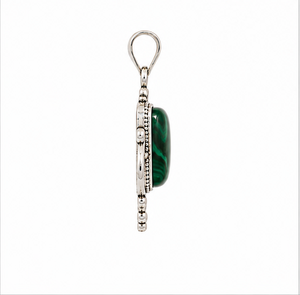 Malachite Silver Pendant, Green Malachite Gemstone Pendant, Sterling Silver Malachite <b>Necklace</b>, Vintage Boho Jewelry, Gift for - Product Image 3