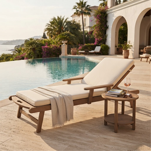 Chaise longue d'extérieur en teck massif, inclinable et réglable, avec roulettes, pour jardin, terrasse, piscine - Product Image 2