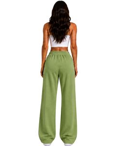 Women Sage Green Wide Leg Sweatpants High Waist Loose Fit Lounge Jogger Pants Casual Streetwear Trousers For Women Daily Wear - Product Image 2