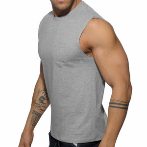 เสื้อกล้ามผู้ชาย ผ้าฝ้าย 95% ผสมอีลาสเทน 5% ดีไซน์กระเป๋าหน้า คอกลม สีพื้น สำหรับออกกำลังกาย เล่นกีฬา หรือใส่ลำลอง - Product Image 2