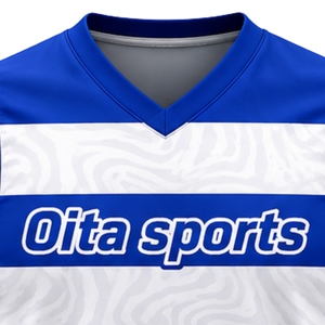 Ensemble Maillot et Short de Volleyball Rayé Bleu et Blanc Sans Manches, Tenue de Sport Athlétique Sublimée pour Entraînement et Match d'Équipe - Product Image 4