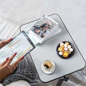 Comodino Regolabile in MDF/Ferro Grigio Argento con 4 Ruote e Freno, Supporto Multifunzionale per Laptop - Product Image 5