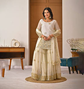 Vestido de diseñador en georgette, hermoso traje Sharara de boutique de diseñador, colección de trajes Sharara listos para usar. - Product Image 1