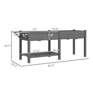 Fioriera Rialzata Grigia con Tavolino Laterale, Ripiano Inferiore e Fori di Drenaggio, in Legno, per Patio, con Rivestimenti Interni Inclusi - Product Image 3