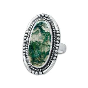 Original Moss Agate Gemstone Trending Party Jewelry at Factory Price Wholesale 925 Sterling <b>Silver</b> Multi Large Designer <b>Ring</b> - Product Image 2