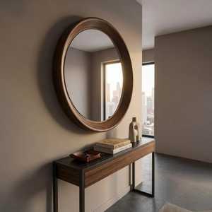 Rustic Round Solid Wood <b>Wall</b> Mirror <b>Large</b> Circular Wooden Framed Entryway Accent Mirror Modern Farmhouse Living Room <b>Decor</b> Piece - Product Image 4