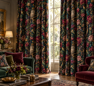 Cortinas Opacas con Diseño de Búho Coronado y Flores, Cortinas Modernas de Color Verde Oscuro para Ventanas, con Alto Nivel de Sombreado, a Prueba de Polvo, para Todas las Estaciones, para Sala de Estar - Product Image 3