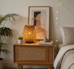 Wabi Sabi <b>Bamboo</b> <b>Table</b> Lamp Japanese Style Bedside Lamp Handmade Woven Zen Bedroom Night Light Minimalist Home Decor Lighting - Product Image 5