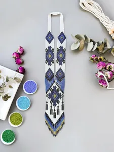 Unique Necklace For Women Long Statement Necklace Boho gerdan blue white indian Necklace Ethnic Necklace FOR BIRTHDAY PARTY - Product Image 6
