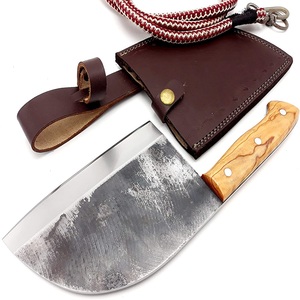 Cuchillo de Carnicero de Acero al Carbono Forjado con Acabado Martillado y Funda de Cuero, Logotipo Personalizado - Product Image 1