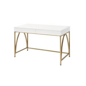 Lightmane <b>White</b> <b>High</b> <b>Gloss</b> Writing <b>Desk</b> with Gold Finish Elegant Computer <b>Desk</b> - Product Image 1