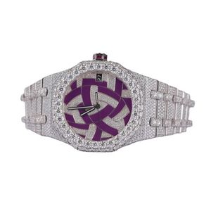 Reloj de Lujo para Mujer, de Acero Inoxidable, con Diamantes, Analógico, de Cuarzo, Esfera Morada, Cierre Desplegable, Caja Redonda de 38 mm, Reloj de Pulsera Moderno - Product Image 4