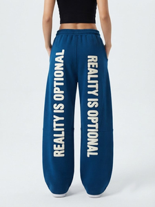 Women Fleece <b>Puff</b> Printing Wide Leg Sweatpants High Waist Drawstring Casual Loose Fit Full Length Street Wear Ladies Sweatpants - Product Image 5