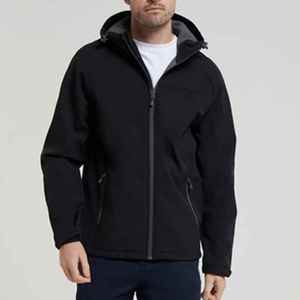 Men's <b>Black</b> Hooded <b>Fleece</b> <b>Jacket</b> Zipper Closure Windproof Casual Solid Color Polyester Outerwear Regular Fit - Product Image 1