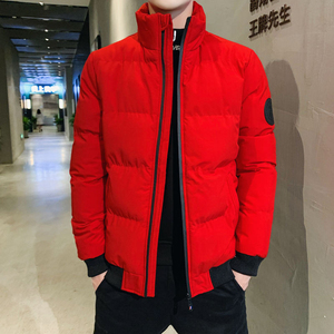 Men's Stand Collar Puffer Jacket Solid Color Zipper Closure Windproof <b>Thick</b> Polyester <b>Winter</b> Casual <b>Coat</b> - Product Image 3