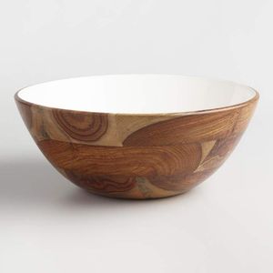 Tazón de madera de mango hecho a mano con interior esmaltado floral, diseño Wabi Sabi, para servir comida, tazones decorativos - Product Image 2
