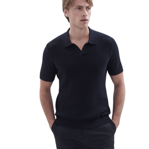 Polo en tricot à points ondulés pour homme, manches courtes, coton premium, coupe ajustée, décontracté, élégant, pour l'été, respirant, toucher doux, vente en gros - Product Image 4