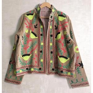 Boho Indian Velvet Suzani Jacket Embroidered Long Sleeve Designer Jacket Women Handmade Ethnic <b>Coat</b> - Product Image 2
