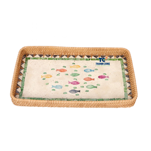 ผู้ผลิตมืออาชีพ ถาดหวายประดับมุก ถาดวางกาแฟสวยงาม ถาดหวายสำหรับโต๊ะกาแฟ เวียดนาม - Product Image 1