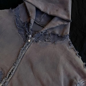 Sudadera con capucha unisex de algodón 100% de 500 GSM, estilo streetwear, con cremallera, efecto desgastado por el sol y lavado ácido, diseño destruido. - Product Image 4