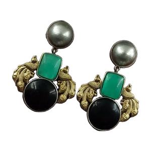 OM Fashion Studio 2025 nuevos pendientes de latón oxidado chapados en plata joyería tradicional india estilo colgante ligero - Product Image 2