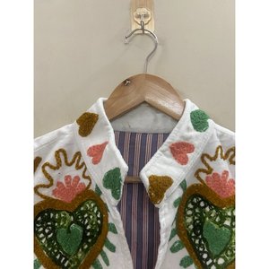Veste en coton brodée à la main pour femme, col châle, manches longues, motif floral, devant ouvert, style Prairie Chic, manteau de printemps - Product Image 3